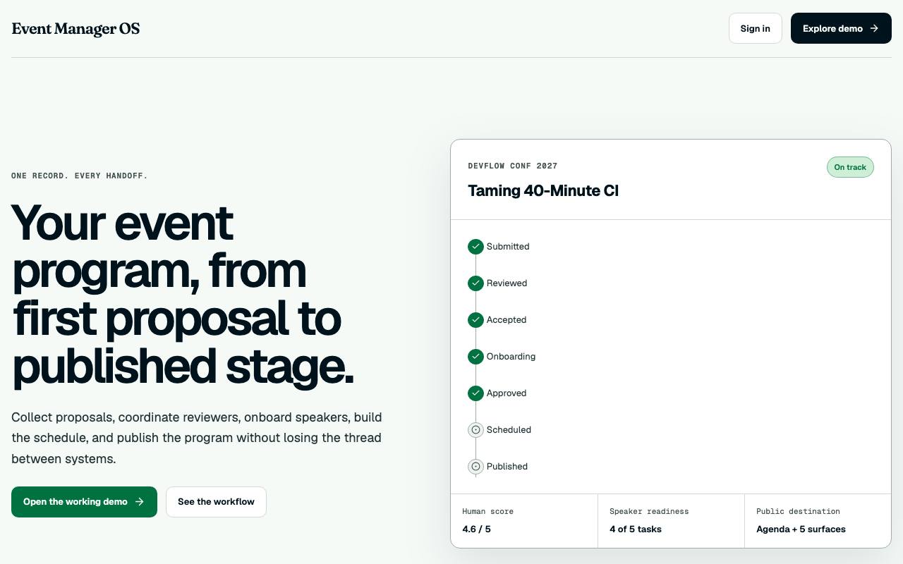 Homepage thumbnail for Event Manager OS