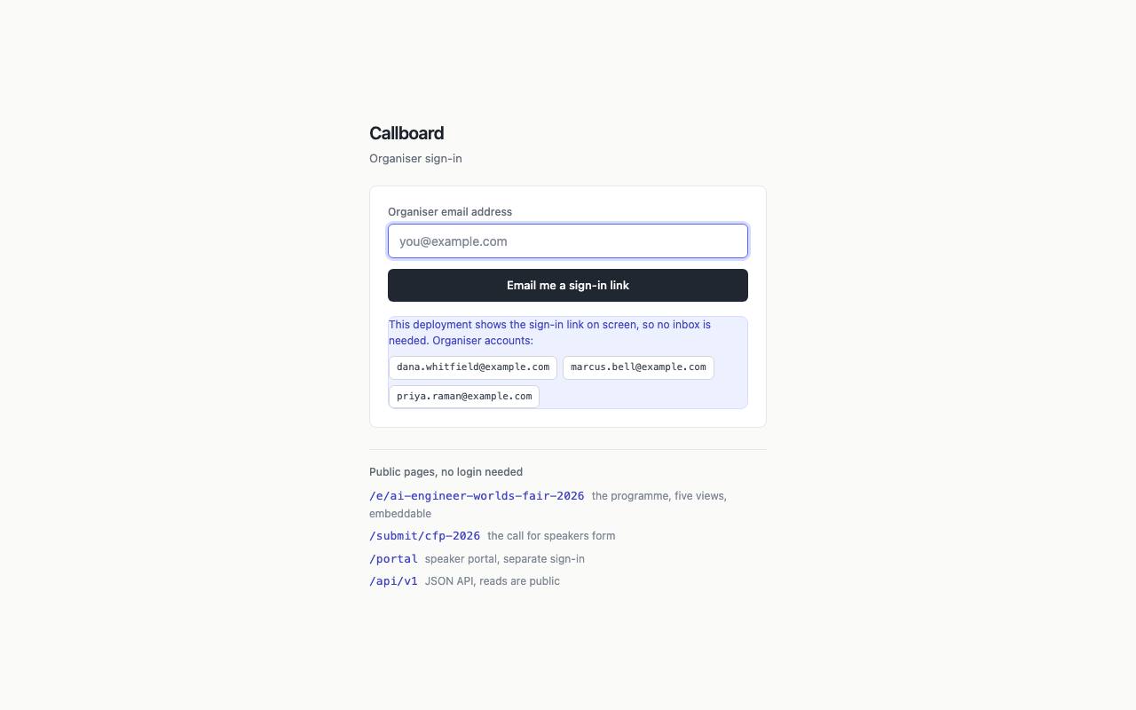 Homepage thumbnail for Callboard organiser sign-in