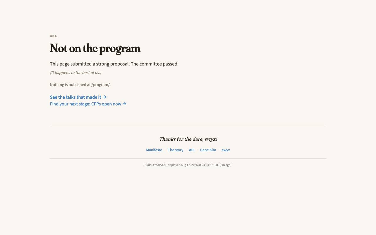 Homepage thumbnail for Not on the program